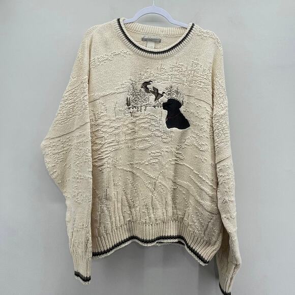 Vintage Fieldmaster Hunting Bird Dog Sweater Mens XL Cream Black Lab Pheasant - Picture 1 of 6
